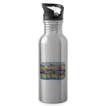 Copenhagen Denmark Watercolor Sketch Illustration - Water bottle with straw - silver - Right