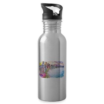 Marrakech Morrocco Watercolor Sketch Drawn Paintin - Water bottle with straw - silver - Right