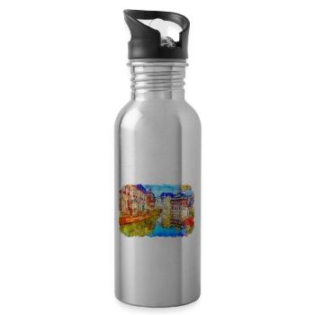 Frankreich Aquarellskizze Handgezeichnete Illustration - Trinkflasche mit integriertem Trinkhalm - Lightsilver - Rechts