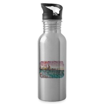 Chicago USA Aquarell Skizze gezeichnete Illustration - Trinkflasche mit integriertem Trinkhalm - Lightsilver - Rechts