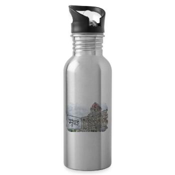 Mumbai India Watercolor Sketch Drawn Painting - Water bottle with straw - silver - Right