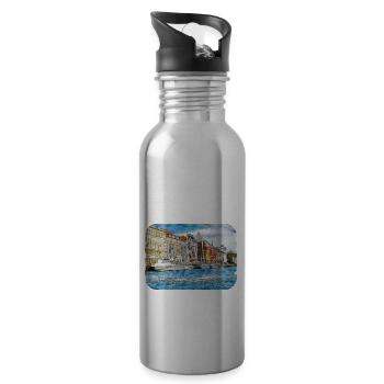 Copenhagen Denmark Watercolor Sketch Illustration - Water bottle with straw - silver - Right