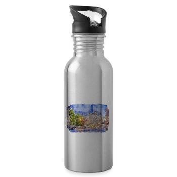 Prag Tschechien Aquarell Skizze Zeichnung - Trinkflasche mit integriertem Trinkhalm - Lightsilver - Rechts