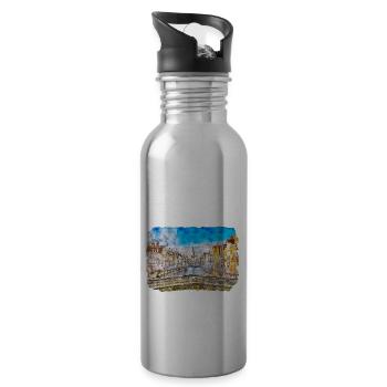 Belgien Wahrzeichen Aquarell Skizze Farbe Zeichnung - Trinkflasche mit integriertem Trinkhalm - Lightsilver - Rechts