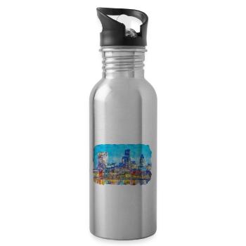 Uk Landmark Watercolor Sketch Painting Illustratio - Water bottle with straw - silver - Right