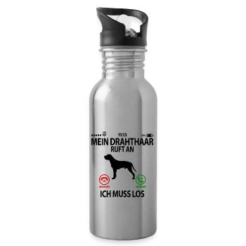 Deutsch Drahthaar Geschenkidee Lustig Spruch - Trinkflasche mit integriertem Trinkhalm - Lightsilver - Rechts