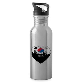 Seoul South Korea Flag Skyline Travel Souvenir - Water bottle with straw - silver - Right