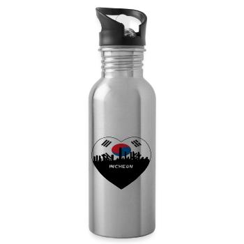 Incheon Corée du Sud Flag Skyline Souvenir de voyage - Gourde avec paille intégrée - argent clair - Droite