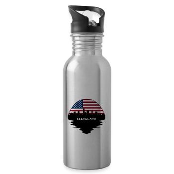 Cleveland Ohio USA Flagge Skyline Silhouette Reisen - Trinkflasche mit integriertem Trinkhalm - Lightsilver - Rechts