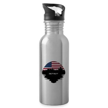 Detroit Michigan USA Flagge Skyline Silhouette Trave - Trinkflasche mit integriertem Trinkhalm - Lightsilver - Rechts