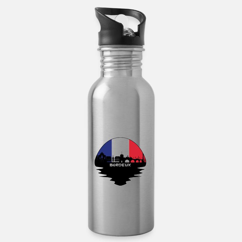 Bordeaux-Frankreich-Flaggen-Skyline-Schattenbild-Reise - Trinkflasche mit integriertem Trinkhalm - Lightsilver