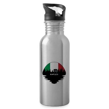 Naples Italy Flag Skyline Silhouette Travel - Water bottle with straw - silver - Right