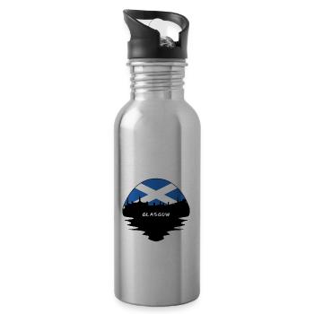 Glasgow Ecosse Drapeau Skyline Voyage Silhouette - Gourde avec paille intégrée - argent clair - Droite