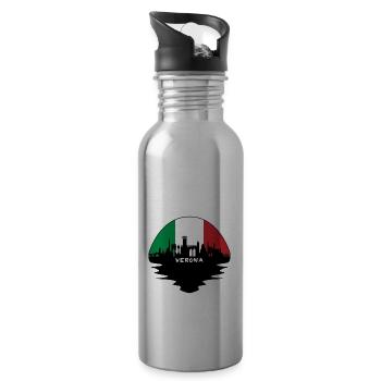 Vérone Italie Drapeau Skyline Silhouette Travel - Gourde avec paille intégrée - argent clair - Droite