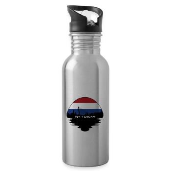 Rotterdam-Niederlande-Flaggen-Skyline-Schattenbild Trav - Trinkflasche mit integriertem Trinkhalm - Lightsilver - Rechts