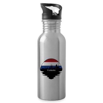 Tilburg Netherlands Flag Skyline Silhouette Travel - Water bottle with straw - silver - Right