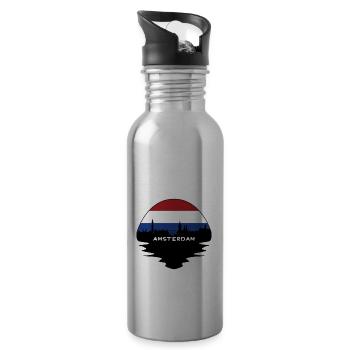 Amsterdam Niederlande Flagge Skyline Silhouette Trav - Trinkflasche mit integriertem Trinkhalm - Lightsilver - Rechts