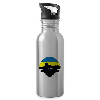 Odessa Ukraine Flag Skyline Silhouette Voyage - Gourde avec paille intégrée - argent clair - Droite