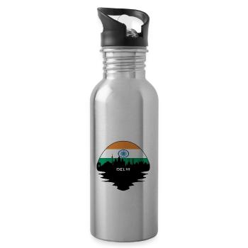 Delhi Inde Flag Skyline Silhouette Voyage - Gourde avec paille intégrée - argent clair - Droite