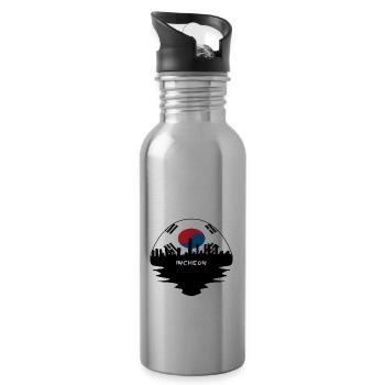 Incheon Corée du Sud Drapeau Skyline Silhouette Voyage - Gourde avec paille intégrée - argent clair - Droite