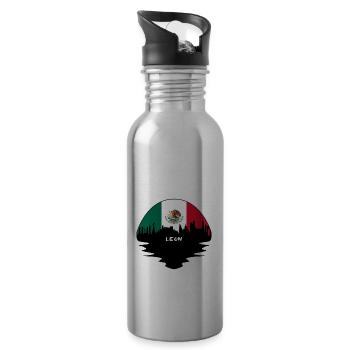 Leon Mexiko Flagge Skyline Silhouette Reisen - Trinkflasche mit integriertem Trinkhalm - Lightsilver - Rechts