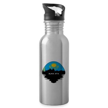 Alma Ata Kasachstan Flagge Skyline Silhouette Reisen - Trinkflasche mit integriertem Trinkhalm - Lightsilver - Rechts