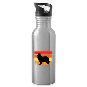 Collie Rough Dog Lover Silhouette Vintage Sunset - Water bottle with straw - silver - Right