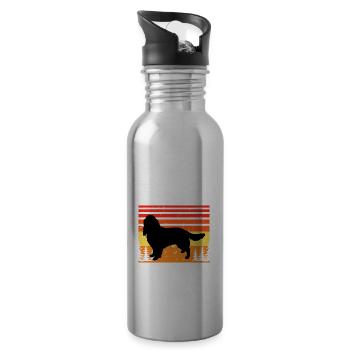 English Springer Spaniel Dog Silhouette Retro Sun - Water bottle with straw - silver - Right
