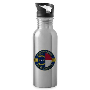 Winston Salem North Carolina Flag USA Souvenir - Water bottle with straw - silver - Right