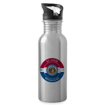 St. Louis Missouri Flag USA Travel Souvenir Badge - Water bottle with straw - silver - Right