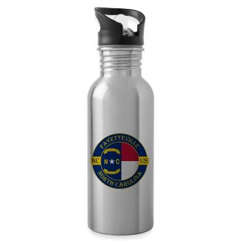 Fayetteville North Carolina Flag USA Souvenir - Water bottle with straw - silver - Right