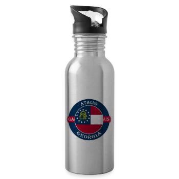 Athens Georgia Flag USA Travel Souvenir Badge - Water bottle with straw - silver - Right