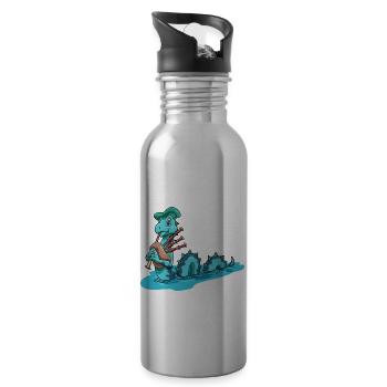 Seeungeheuer Fabelwesen Schottland Dudelsack - Trinkflasche mit integriertem Trinkhalm - Lightsilver - Rechts