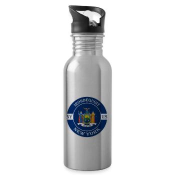 Irondequoit New York Flag USA Souvenir Badge - Gourde avec paille intégrée - argent clair - Droite