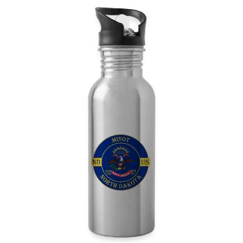 Minot North Dakota Flag USA Travel Souvenir Badge - Water bottle with straw - silver - Right