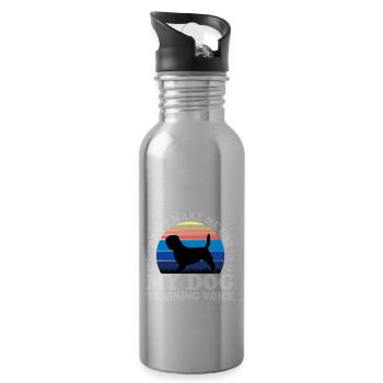 Basset Griffon Vend Grand Dog Silhouette Retro - Water bottle with straw - silver - Right