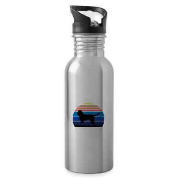 Basset Griffon Vendeen Petit Hund Silhouette Retro - Trinkflasche mit integriertem Trinkhalm - Lightsilver - Rechts