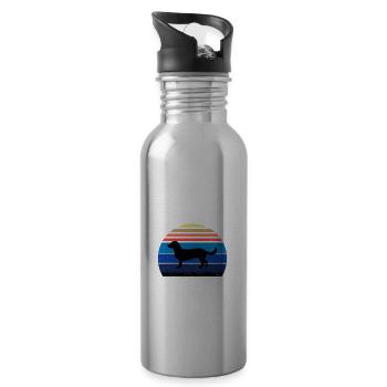 Alpine Dachsbracke Dog Silhouette Retro Sunset - Water bottle with straw - silver - Right