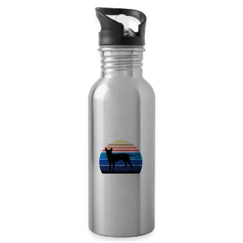 Blau Paul Terrier Hund Liebe Silhouette Retro Sonnenuntergang - Trinkflasche mit integriertem Trinkhalm - Lightsilver - Rechts