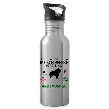 Schipperke dog sayings funny funny humor - Water bottle with straw - silver - Right