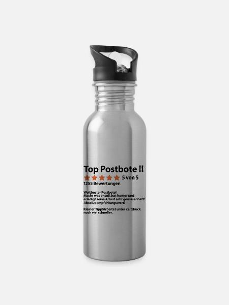 Postbote Postzusteller Danke Dankeschön Sprüche - Trinkflasche mit integriertem Trinkhalm - Lightsilver