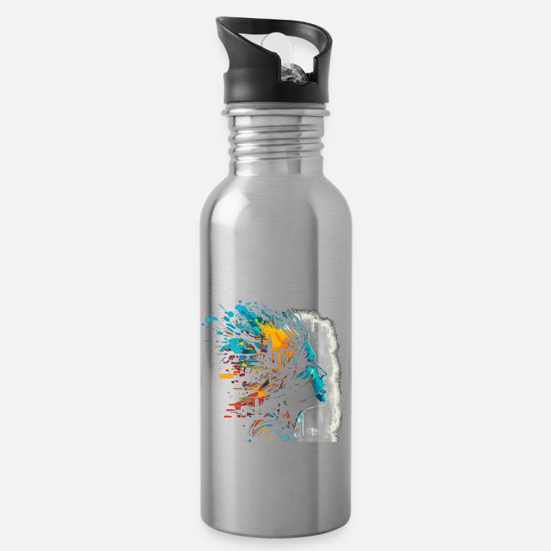 Psychedelisches Artwork - Open Mind - Trinkflasche mit integriertem Trinkhalm - Lightsilver