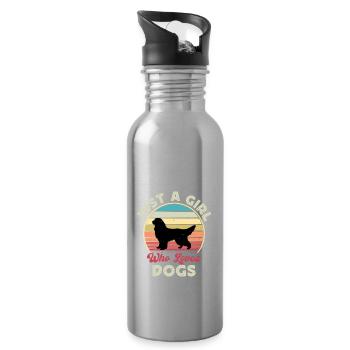 Gordon Setter Dog Lover Silhouette Vintage Sunset - Water bottle with straw - silver - Right