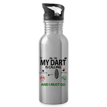 Darts Sayings Funny Funny Humor is Calling - Water bottle with straw - silver - Right