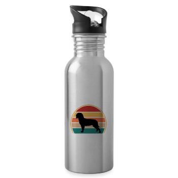 American Waterhound Dog Silhouette Retro Sunset - Water bottle with straw - silver - Right
