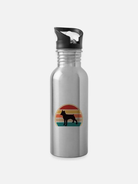 Boxer Dog Silhouette Vintage Sunset pour les amoureux des chiens - Gourde avec paille intégrée - argent clair