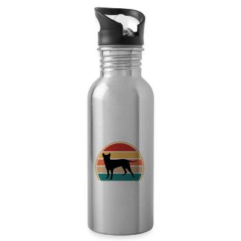 Blauer Paul Terrier Hund Liebe Silhouette Retro Sonnenuntergang - Trinkflasche mit integriertem Trinkhalm - Lightsilver - Rechts
