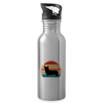 Corgi Dog Silhouette Vintage Sunset for Dog Lovers - Water bottle with straw - silver - Right