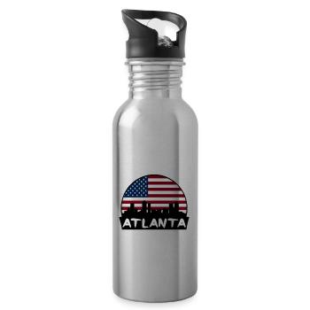 Atlanta Georgia Usa Flag Skyline Silhouette Travel - Water bottle with straw - silver - Right