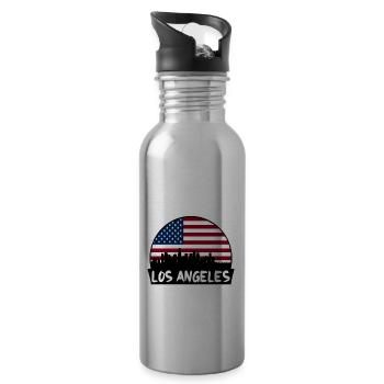 Los Angeles California Usa Flag Skyline Silhouette - Gourde avec paille intégrée - argent clair - Droite